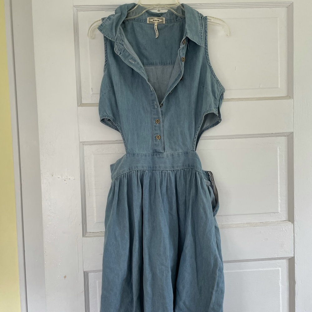 Chambray button front dress with waist cut-outs